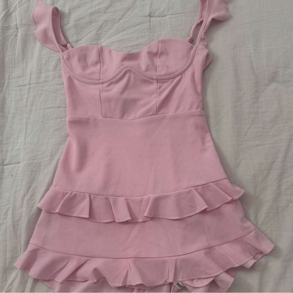 Lucy in the sky pink ruffle bodycon dress
